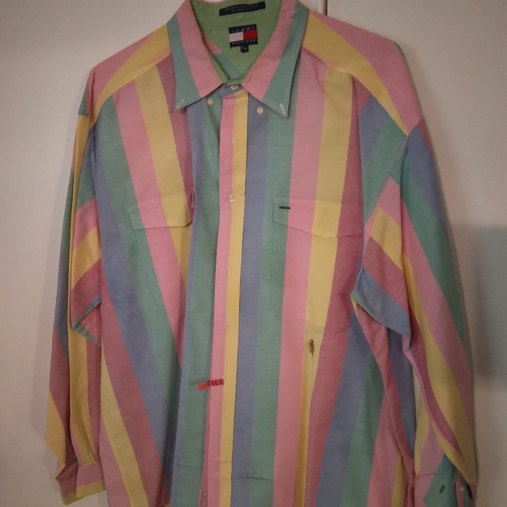 Men's Tommy Hilfiger XL multi-colored, 3 button collared long sleeve shirt